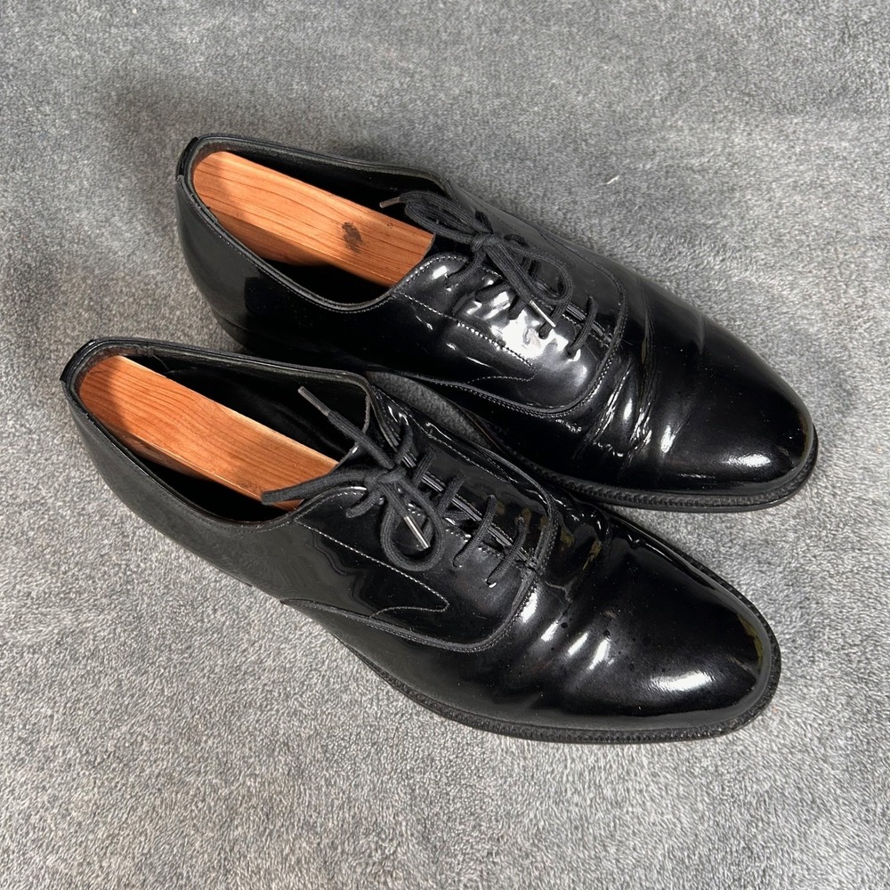 Brooks Brothers Plain Toe Oxford Dress Shoes Men 9D Black Patent Leather England - Picture 2 of 13